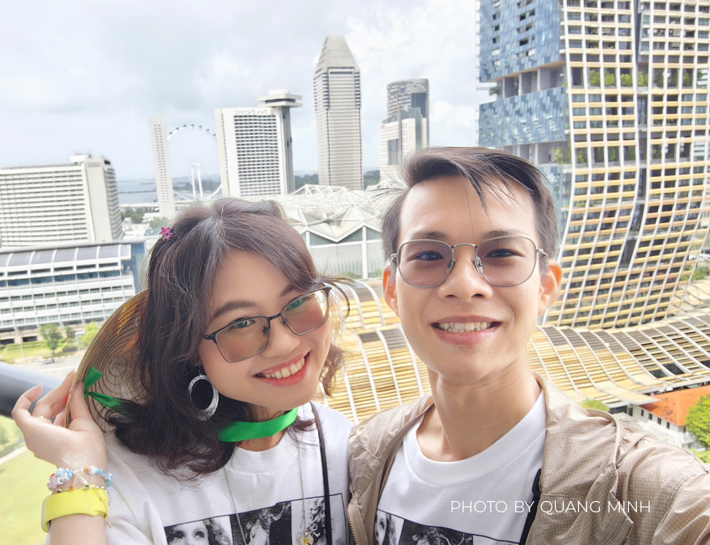 Skyline view from Fairmont Singapore hotel, enjoyed by Accor Plus Gold members Minh and Vinh